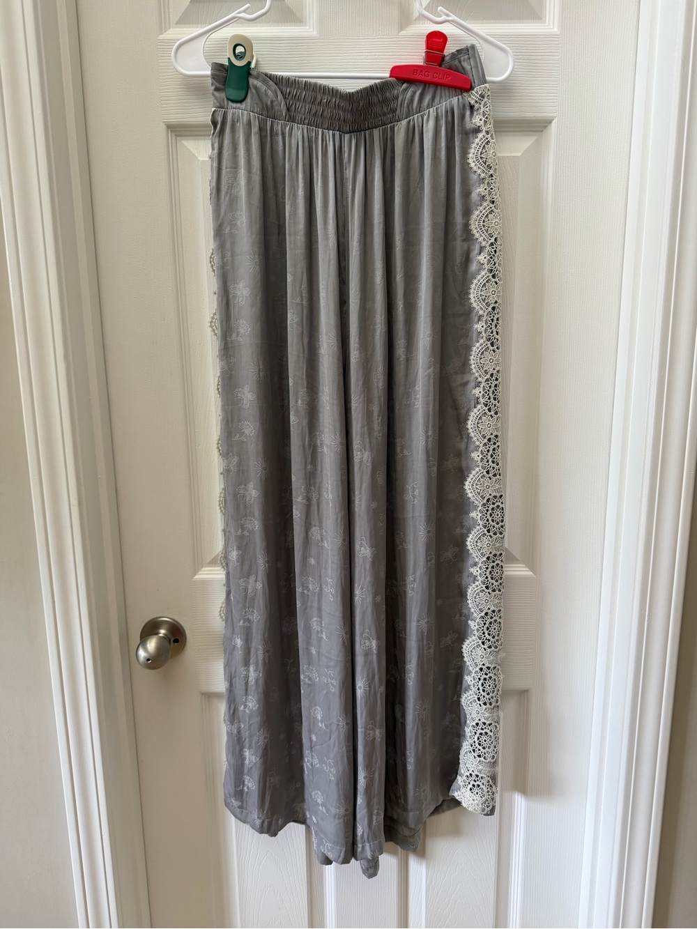 Intimately Free People Gray Satin Lace Wide Leg Pajama Pants Size Medium